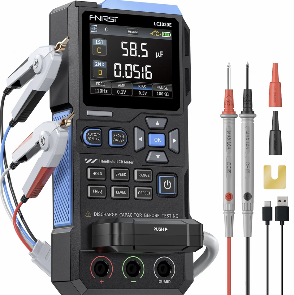FNIRSI LC1020E Handheld LCR Meter Digital Bridge Tester 100kHz 4.5-Digit TFT
