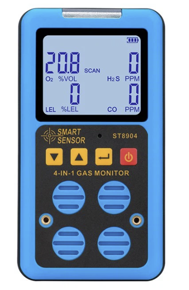 Smart Sensor ST8904 Portable 4-in-1 Multi Gas Detector O2 H2S CO LEL Monitor